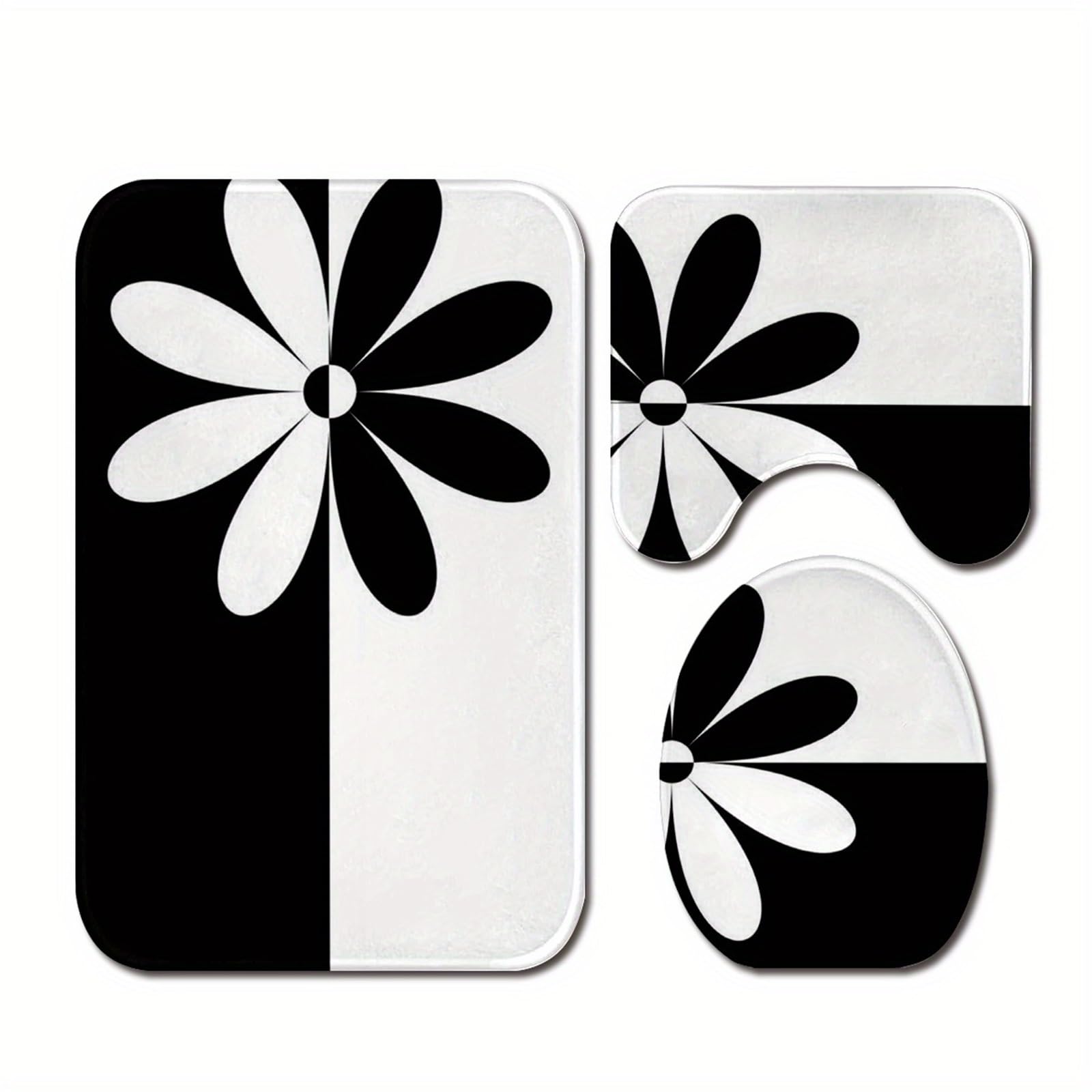 Tapis de Bain Ensemble 3 pièces avec Motif Floral à la Mode