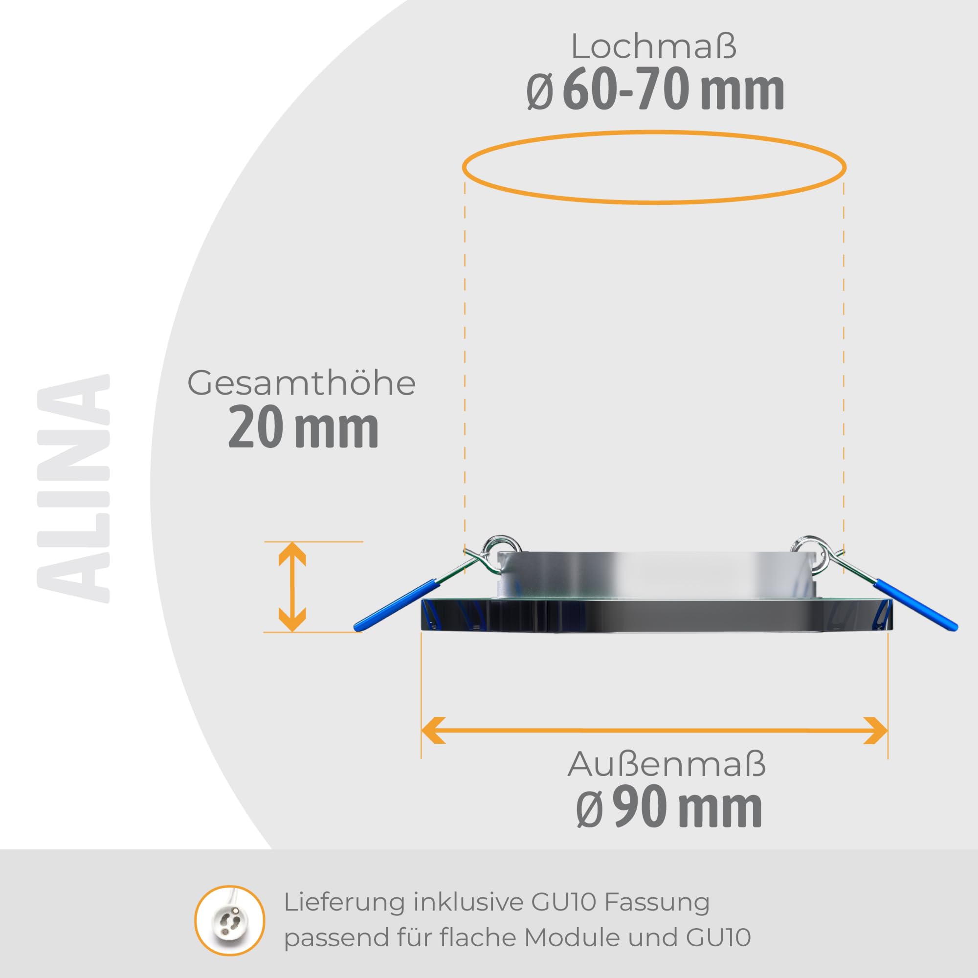 SSC-LUXon 6 faretti da incasso in vetro rotondo nero con attacco per GU10 / modulo – Design lampada da soffitto diametro foro 60 – 70 mm