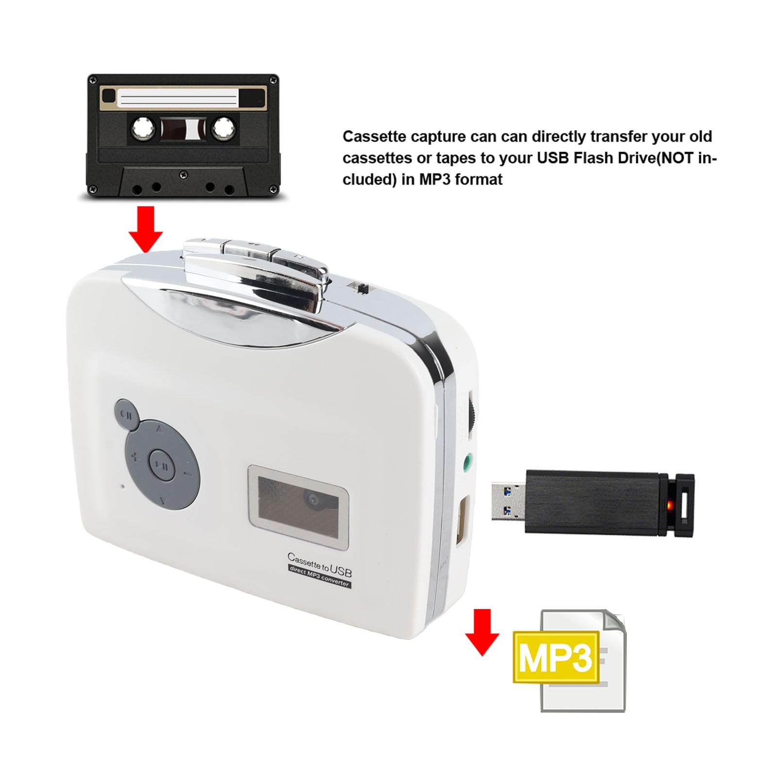Convertidor de Cassette a MP3, convertidor de Cassette portátil a MP3, Unidad Flash USB, Captura de Audio, Reproductor de música, Plug and Play