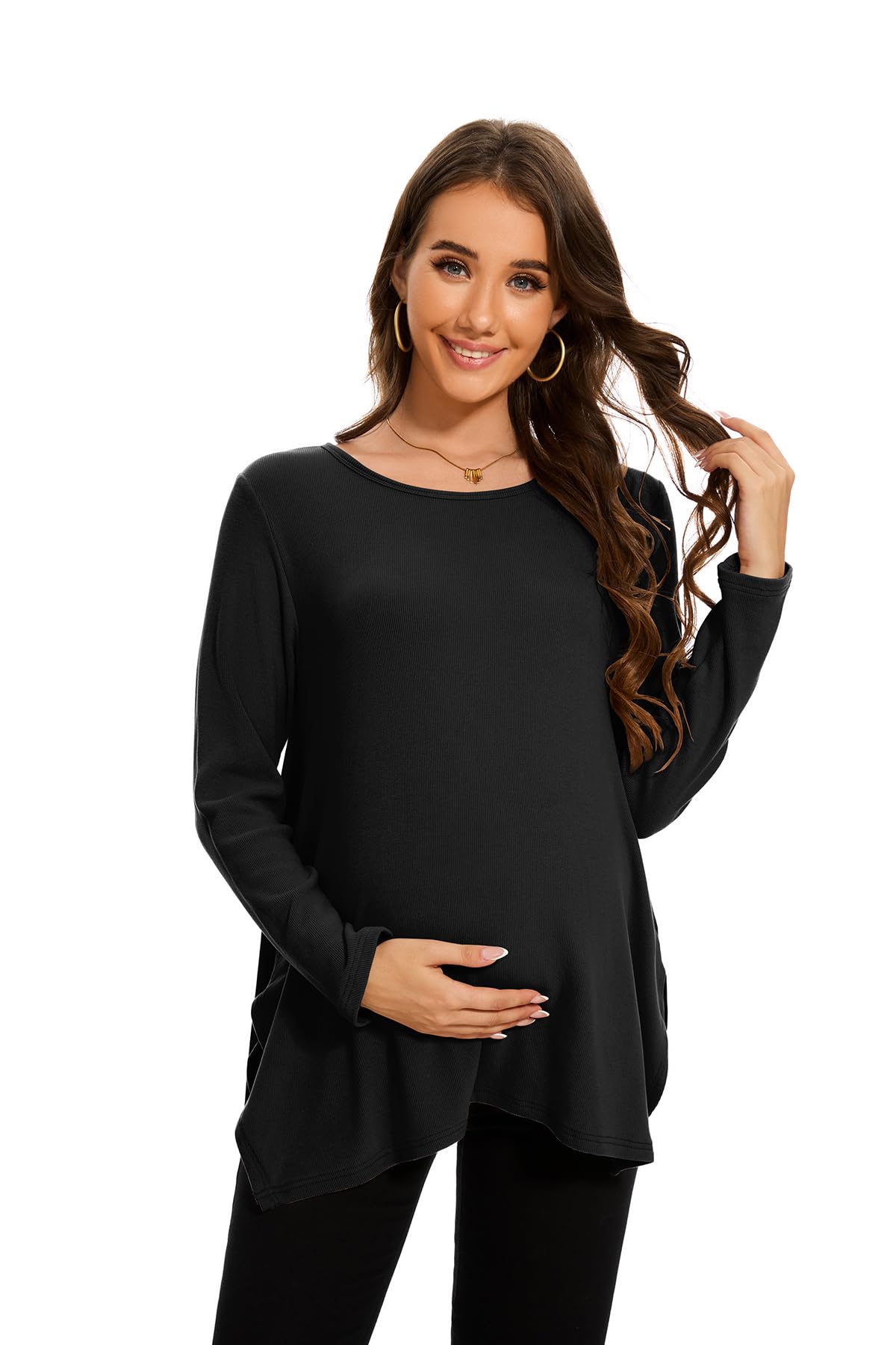 Smallshow Top premaman da donna con spacco laterale, maglia a maniche lunghe, vestiti per gravidanza