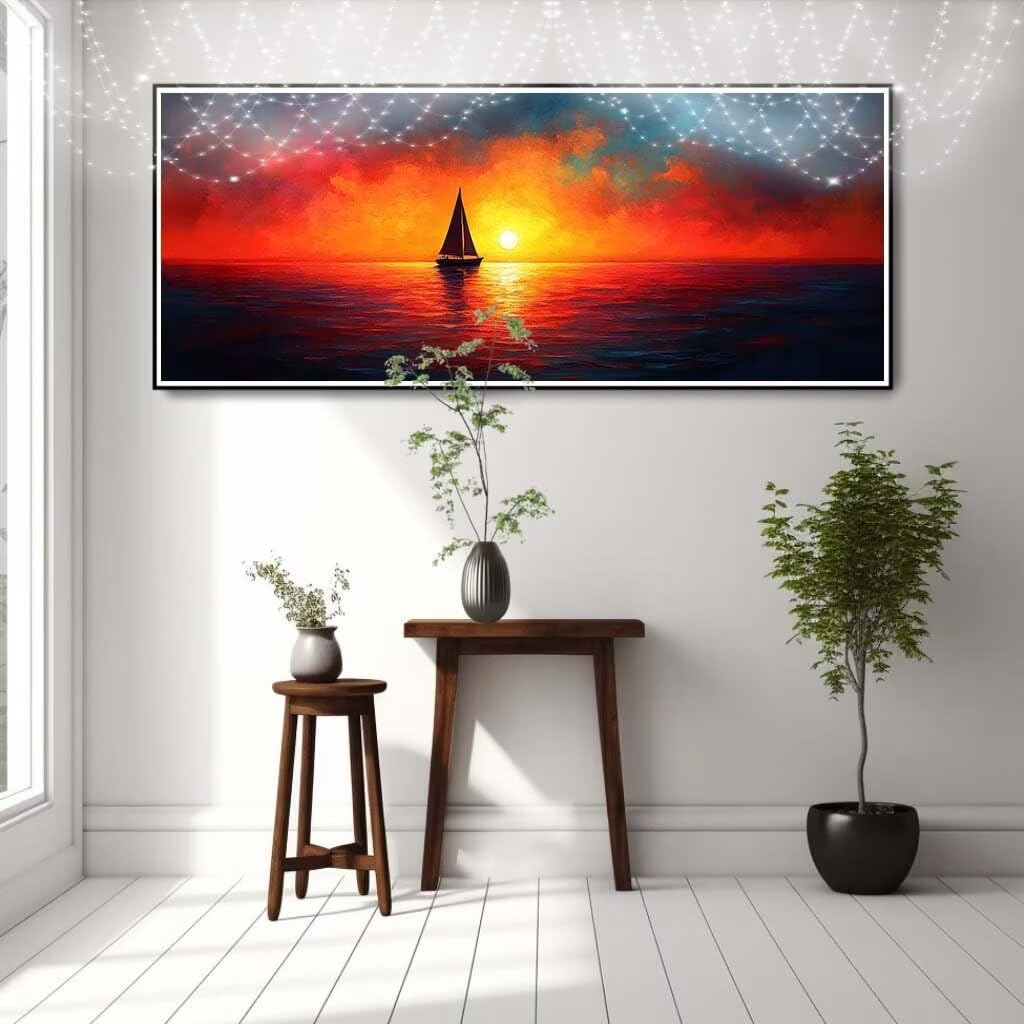Malarstwo diamentowe 5D "zrób to sam" dla dzieci, małe morze, żaglówka, obraz diamentowy 80 x 160 cm, tworzenie mozaiki według liczb, zestaw do malowania krzyżykowego, dla dorosłych, dekoracja domu 8Y