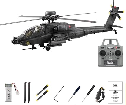 C170 RC Helicopter - Remote Control Helicopters for Adults,1/48 Scale Brushless Motor 2.4G 6CH Gyro Stabilized Aircraft with Hold & Optical Flow,3D Stunt Drone Gray, 1 Battery