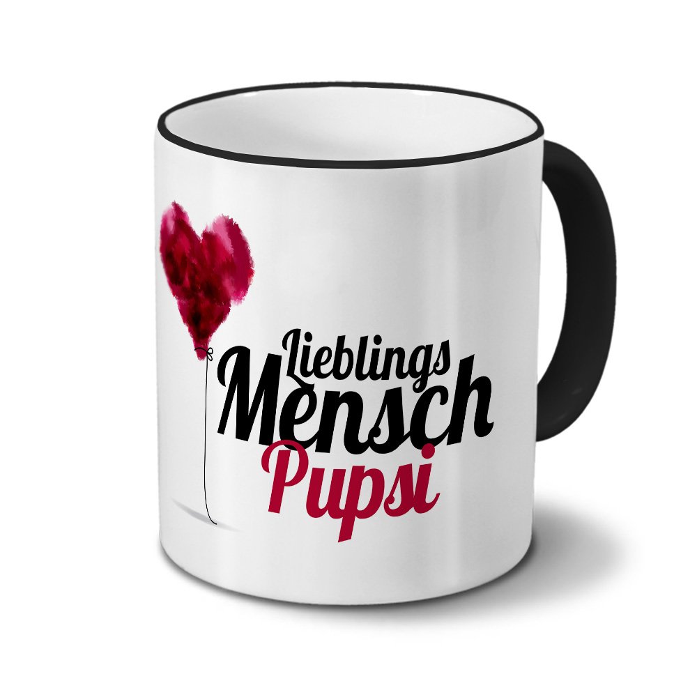 Personalisiert Tasse „Pupsi“ – Namenstasse Mit Color Paint Design, 200 Ml, Spülmaschinenfest, Aus Steingut, In Weiß
