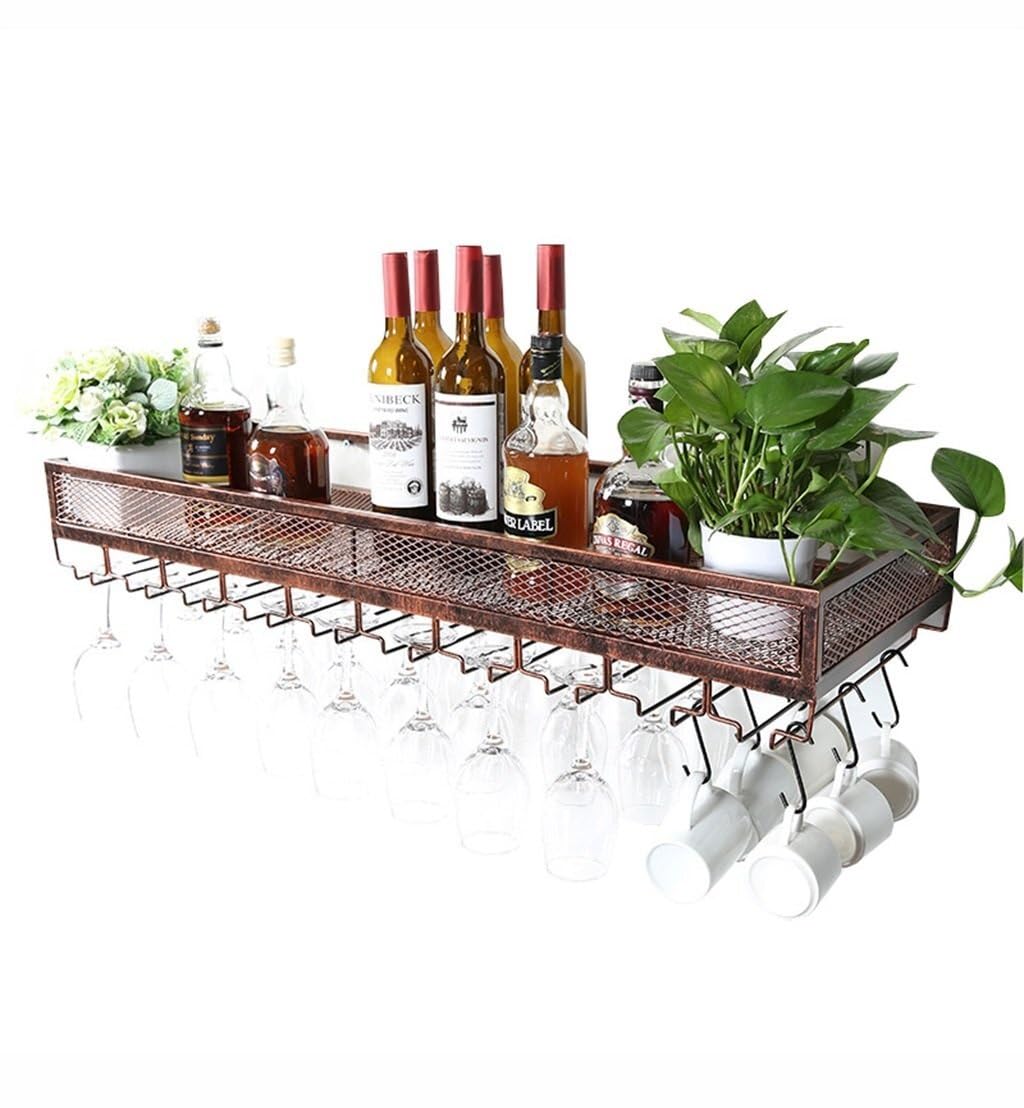 Estanterías Botelleros Soporte de pared Metal Vintage | Soporte for botellas de vino de pie | Soporte for copas de vino colgantes | Soporte for vino rústico Enfriador de vino montado en la pared Sopor