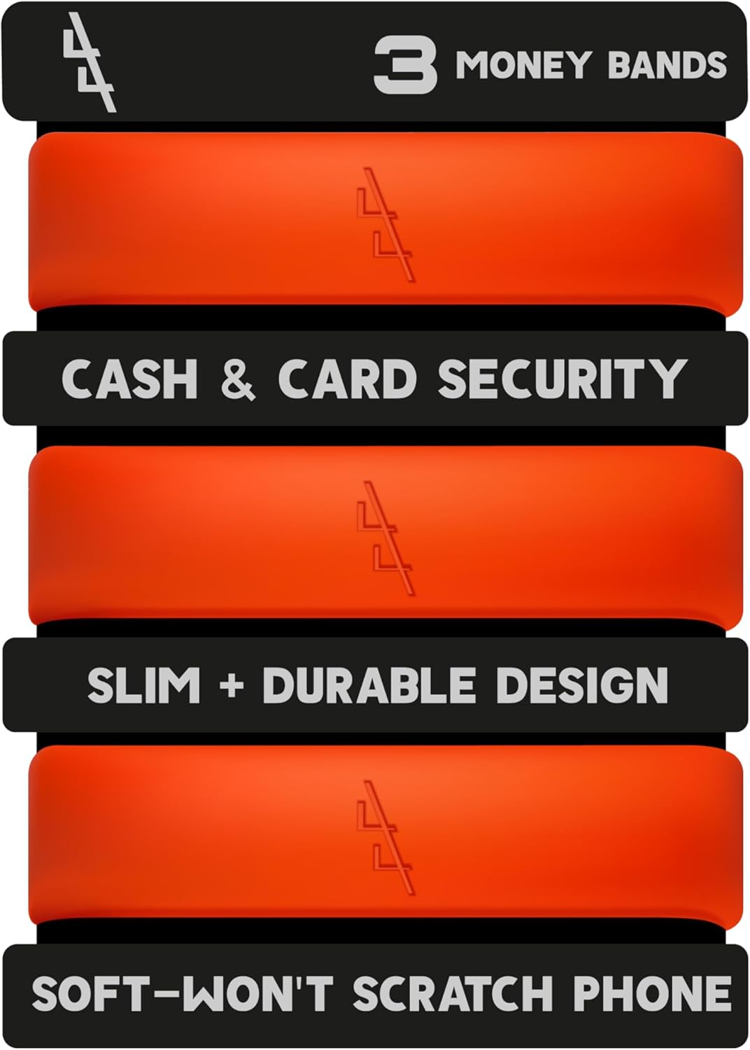 44 Rubber Silicone Money Bands for Cash & Cards (3), Wallet Money Clip Alternative (Red)