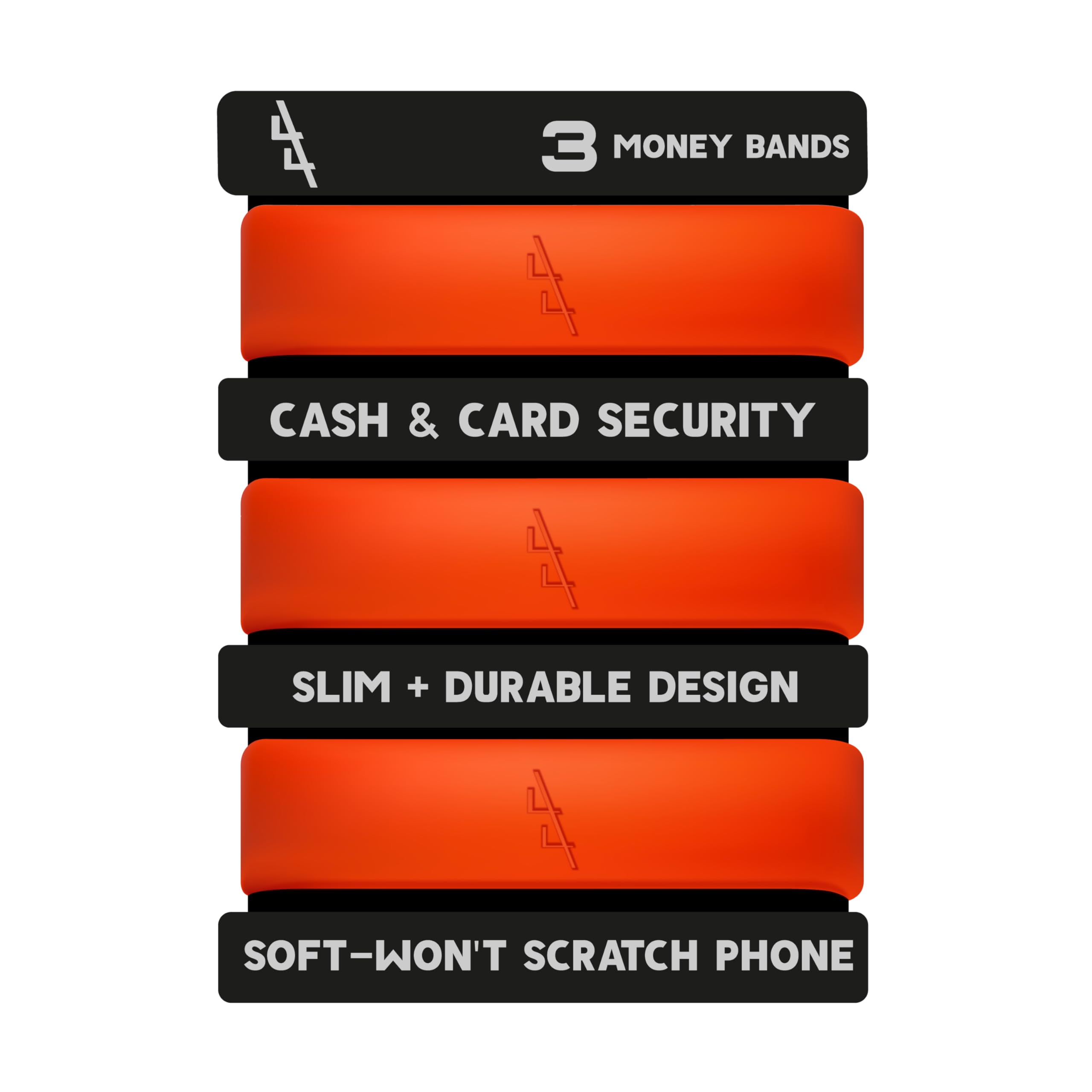 44 Rubber Silicone Money Bands for Cash & Cards (3), Wallet Money Clip Alternative (Red)