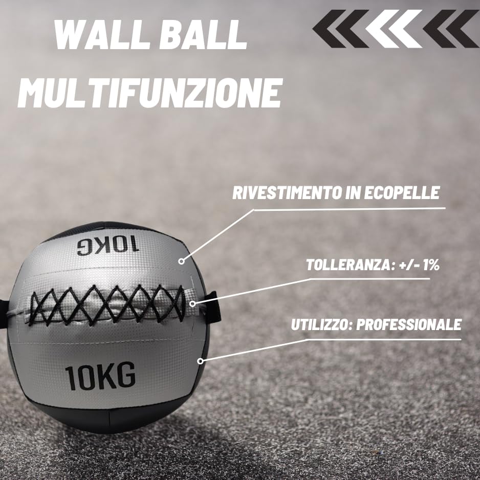 Palla Medica 10 Kg, Palla Palestra e Home Gym Wall ball Ecopelle, Slam Ball, Fitness Palla per Esercizi e Allenamento funzionale, Home Fitness