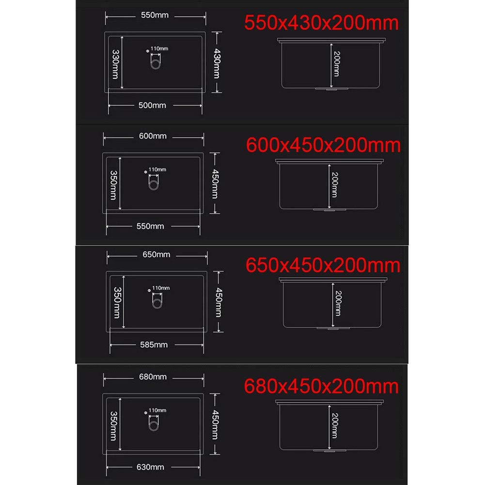 Fregadero de Cocina Individual Cuadrado de Acero Inoxidable con Kit Completo de fontanería, desagüe, instalación bajo encimera y escurridor de Platos (tamaño: 65x45x20cm)