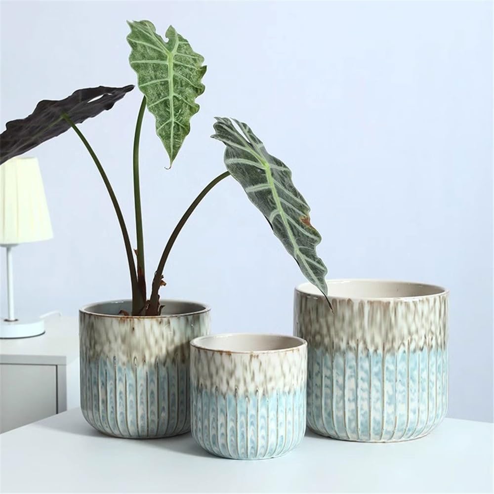 Doniczka ceramiczna doniczka w paski z otworami drenażowymi doniczka do ogrodów wewnętrznych i zewnętrznych patio dekoracyjny pojemnik 20 cm donica