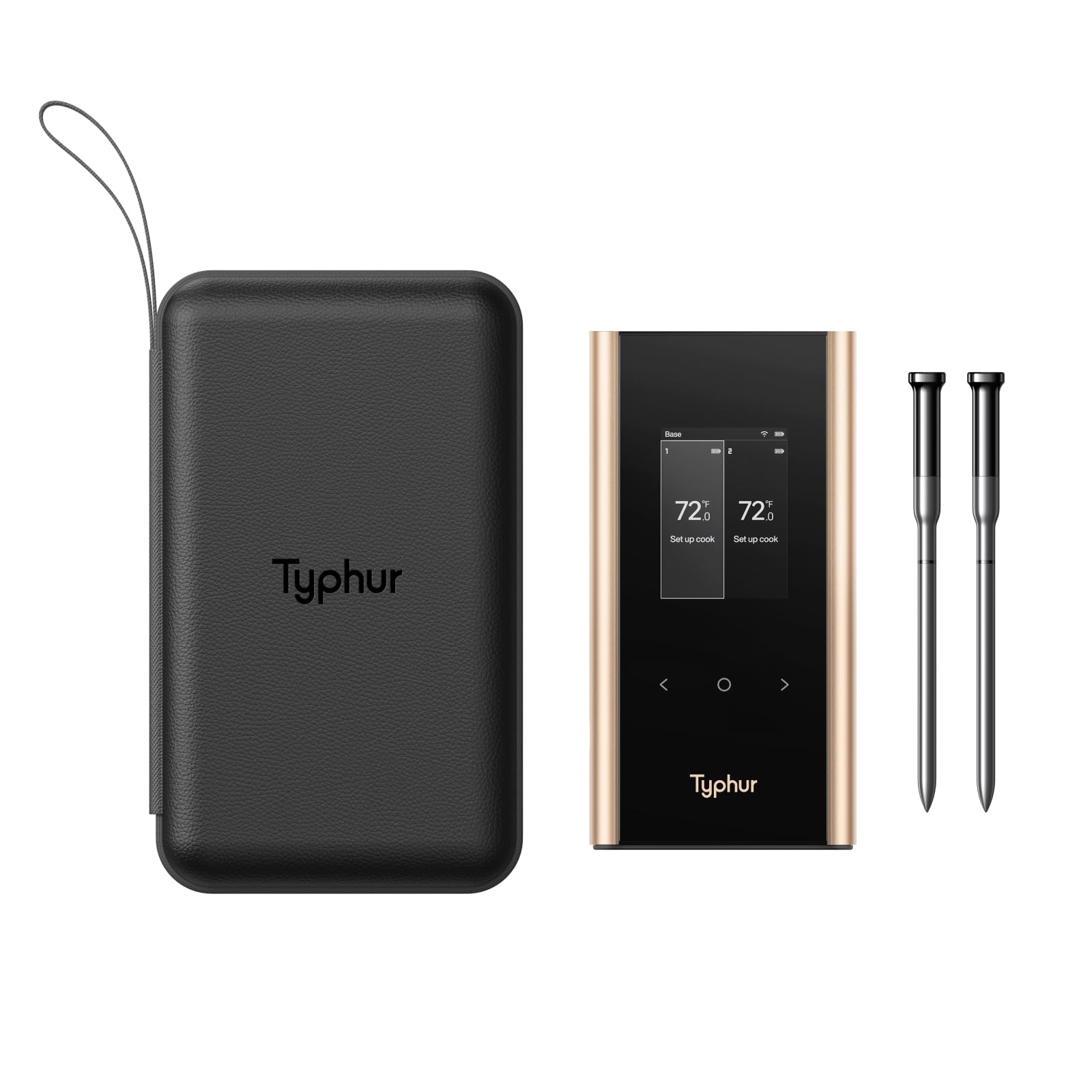 Typhur Sync Gold Dual Wireless WiFi Meat Thermometer with Carrying Case, 2 Slim Probes, 6 Sensors, 10x Stronger Signal, ±0.5℉ Accuracy, Smart Base, Reliable Reading for Grill BBQ Oven Smoker Air Fryer