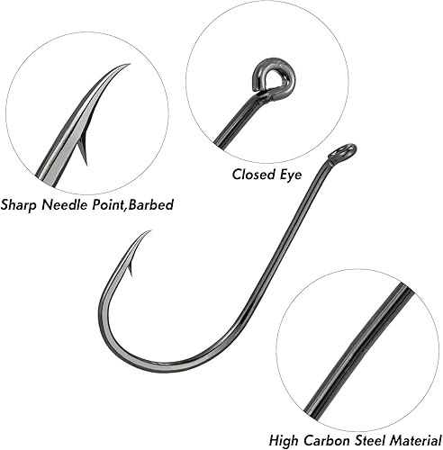 Miniatura 4 de Dr.Fish Paquete de 100 anzuelos de pesca para pulpo, gancho de cebo vivo, níquel negro, afilado, compensado, surf, pesca, bagre, lubina, anzuelos de