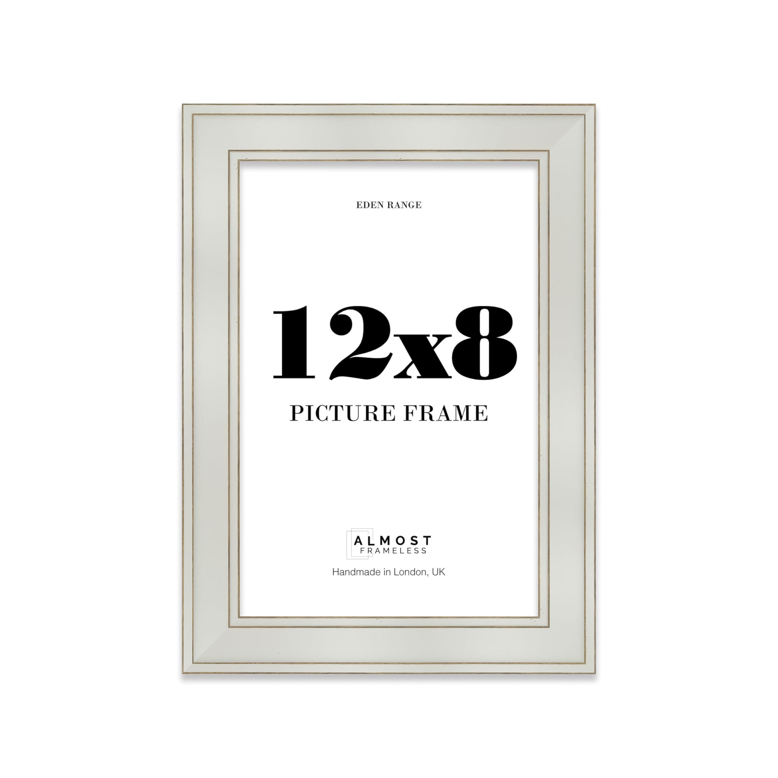 12x8 Light Grey Picture Frame - Shabby Chic Photo Frame with Distressed Finish, Gold Trim, Wall Hooks and Kickstand, 37mm Edge - 1 Pack