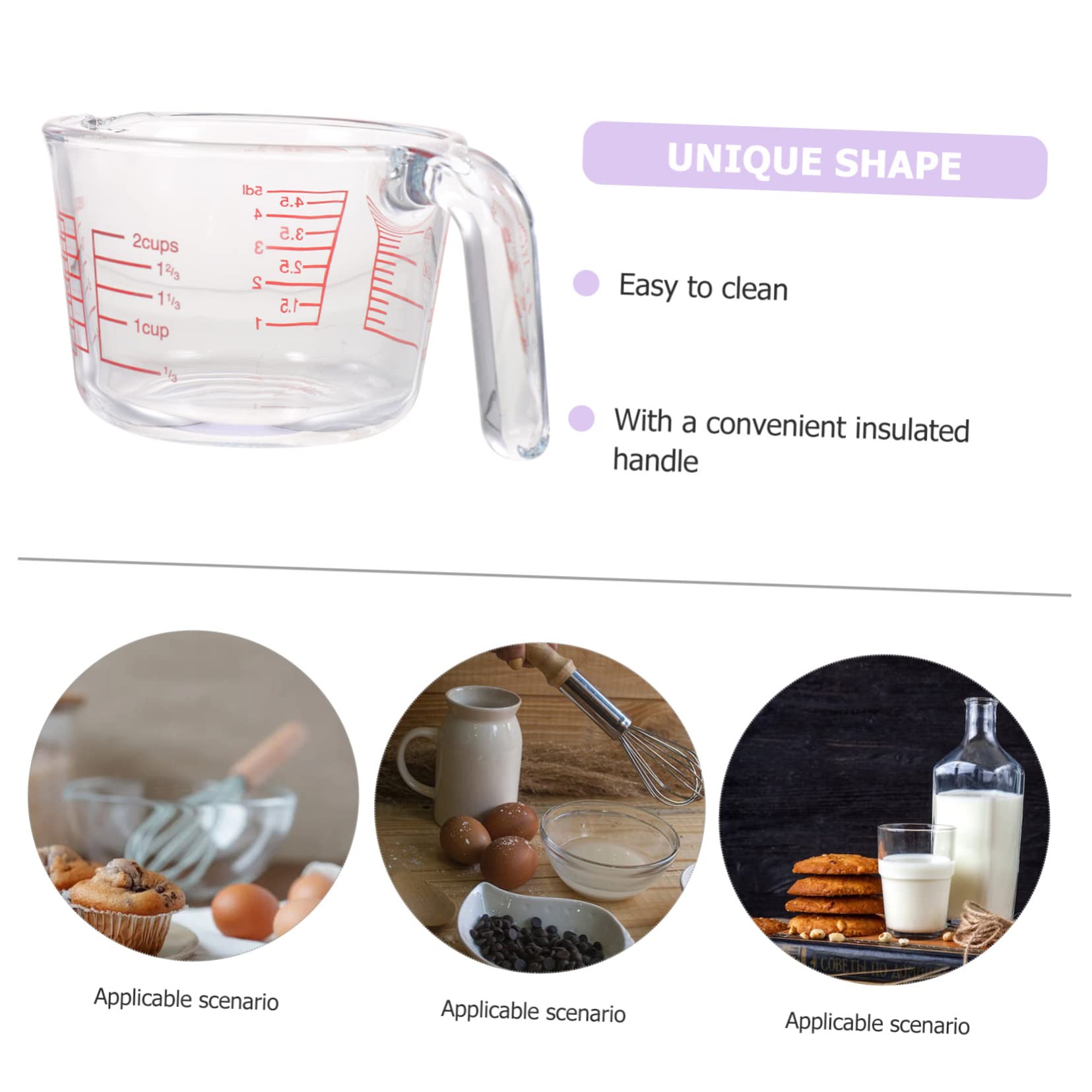Sosoport Misurino Graduato in Vetro Resistente 500Ml Isolato Misurazione Liquidi Facile per Cucina