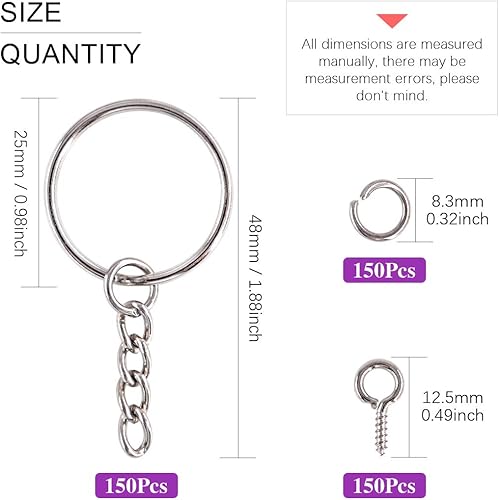 Miniatura 2 de Swpeet Kit de 750 anillos para llavero, incluye 250 llaveros con cadena y 250 anillos de salto con 250 pines de ojo de tornillo a granel para hacer