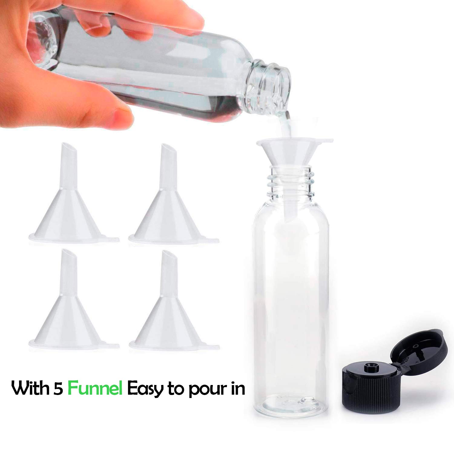 YsesoAi 25Pcs 2 oz Clear Plastic Empty Bottles Travel Containers with Flip Cap for Toiletries Liquids Shampoo Lotion Conditioner (Black Cap)
