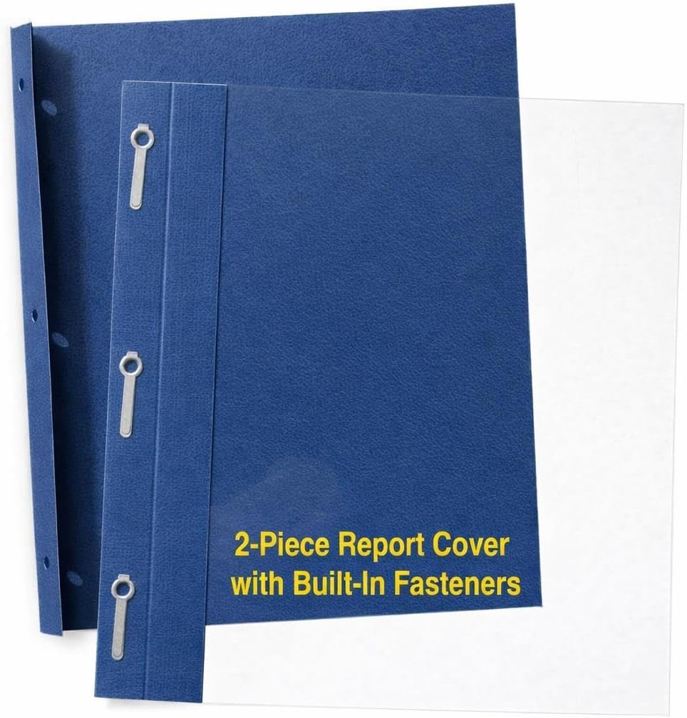 Letter Size Clear Front 2-Piece Report Cover with 3 Built-in Fasteners, 150 Sheet Capacity, Style A6LF Premium Dark Blue (100)