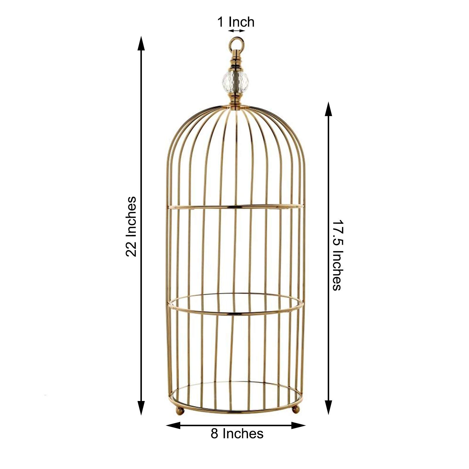 22-Inch Gold 3 Tier Metal Mirror Glass Hanging Bird Cage Dessert Cupcake Stand Wedding Reception Party Table Decorations