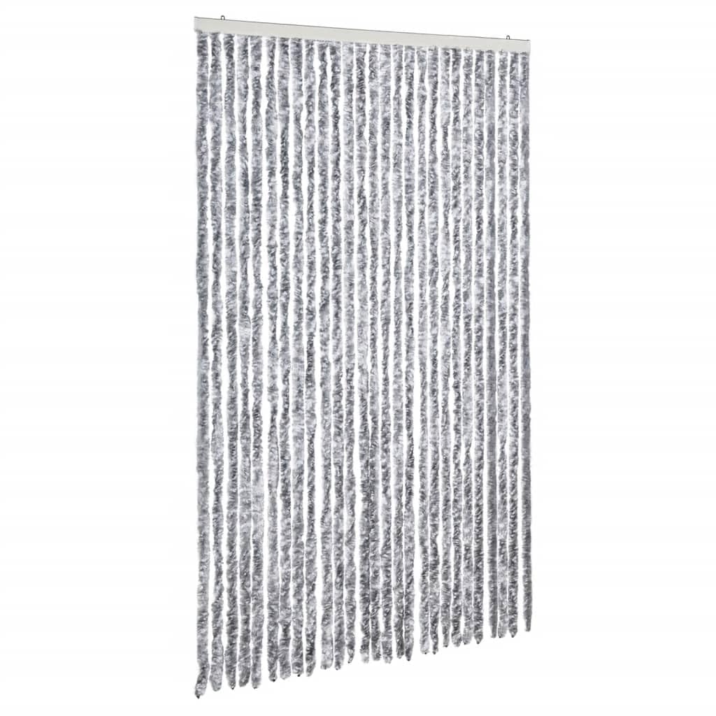 Vidaxl White And Grey Curtain-120X220cm Chenille Doorway Fly Screen, Adjustable & Washable, White/Grey