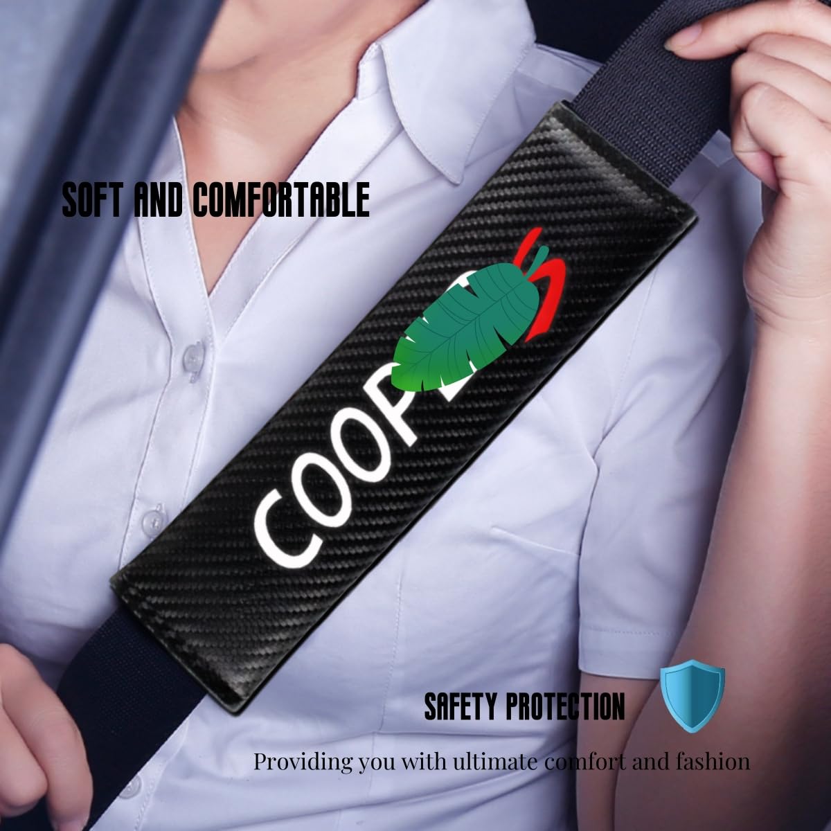 2 Fundas de cinturón de Seguridad con Textura de Fibra de Carbono compatibles con Almohadillas de Hombro para cinturón de Seguridad Cooper, Suaves y cómodas