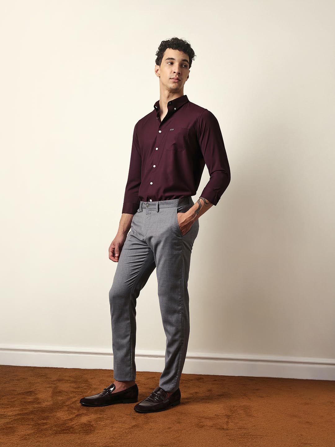 THE BEAR HOUSE Men Solid Slim Fit Formal Trouser Grey 2
