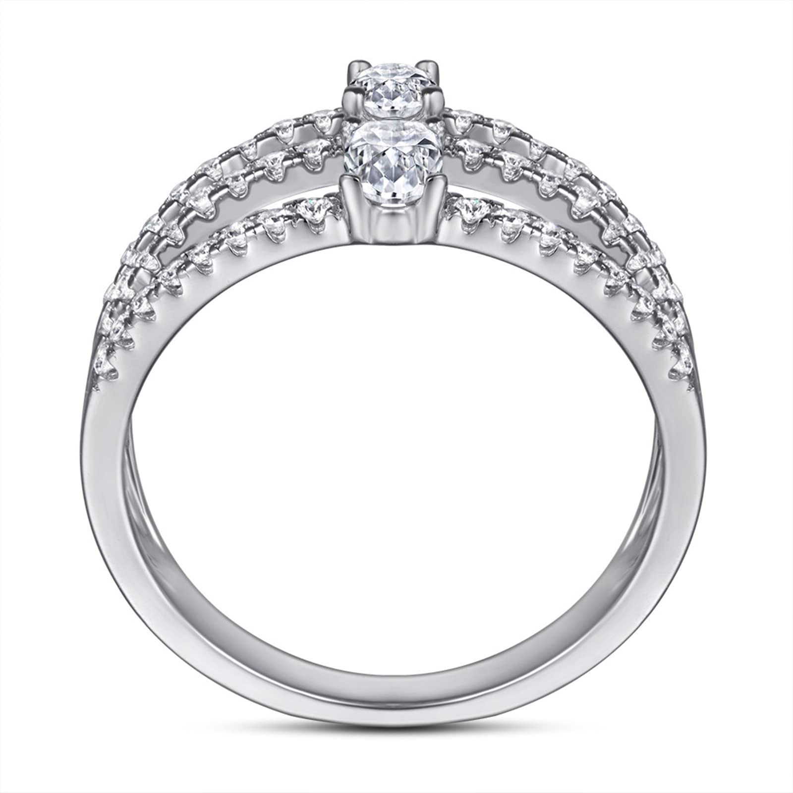 Anillo de plata maciza 925, anillo de compromiso para mujer, 3 filas huecas, ovaladas, 3 x 5 mm, anillo de boda promesa, Plata de ley 925, circonita cúbica