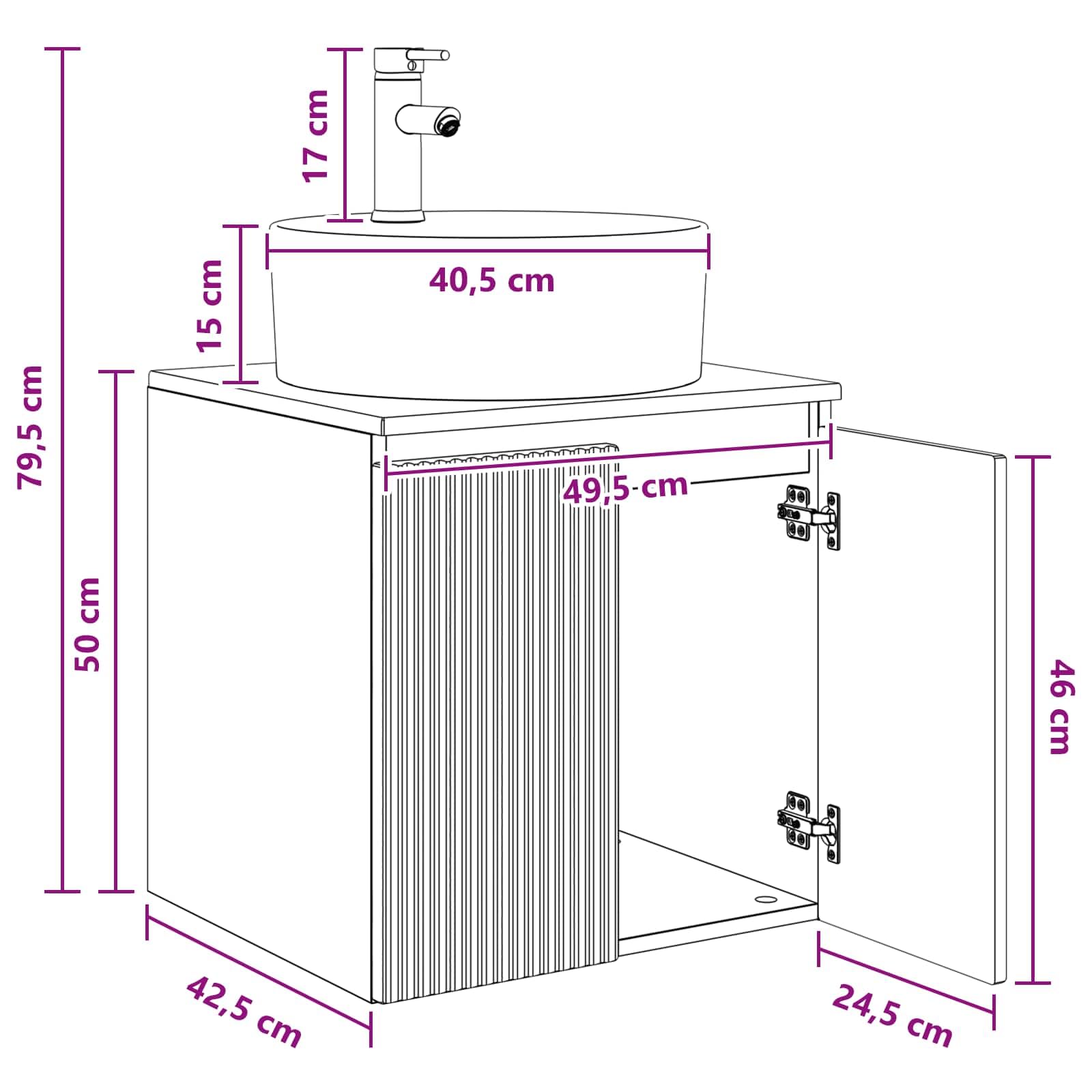 Lavabo de pared Vanity Gris Sonoma de madera 49,5 x 44,5 x 65 cm con lavabo Espacio de almacenamiento debajo del lavabo para baño pequeño