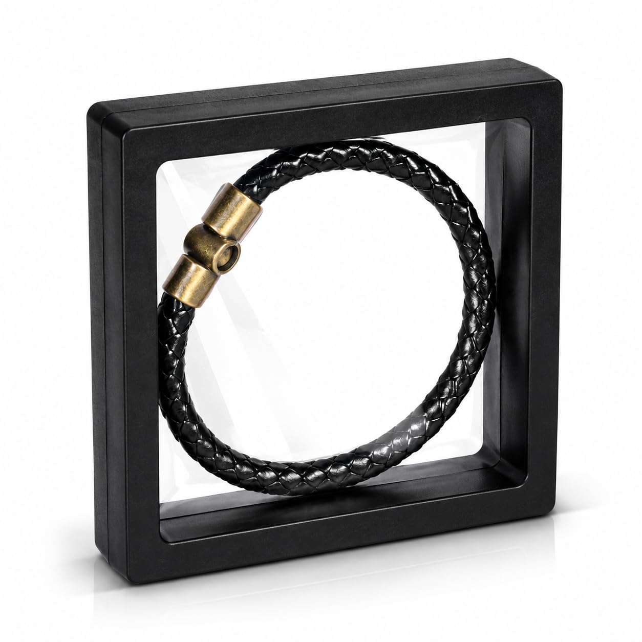 Black Braided PU Leather Bracelet with Antique Brass Clasp - With Magnetic Lock System - FREE 3D Floating Frame Display Case Worth 89/- with it - for Men and Women Both-image-6