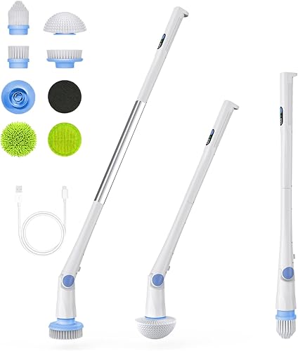 Limpiador eléctrico giratorio, cepillo de limpieza inalámbrico, limpiador de ducha con 8 cabezales de cepillo reemplazables, cepillo de limpieza