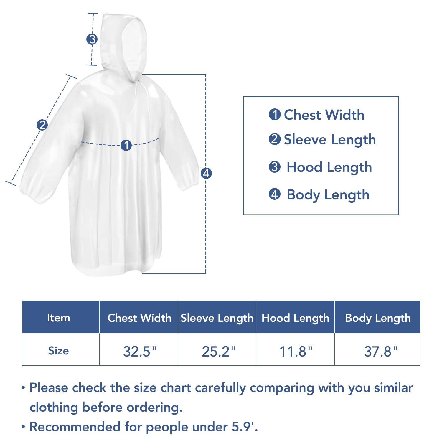 VOISEN Rain Ponchos,16 Pack Emergency Rain Ponchos with Drawstring Hood, Disposable Rain Ponchos Family Pack for Adults,Clear, Clear, One Size 2