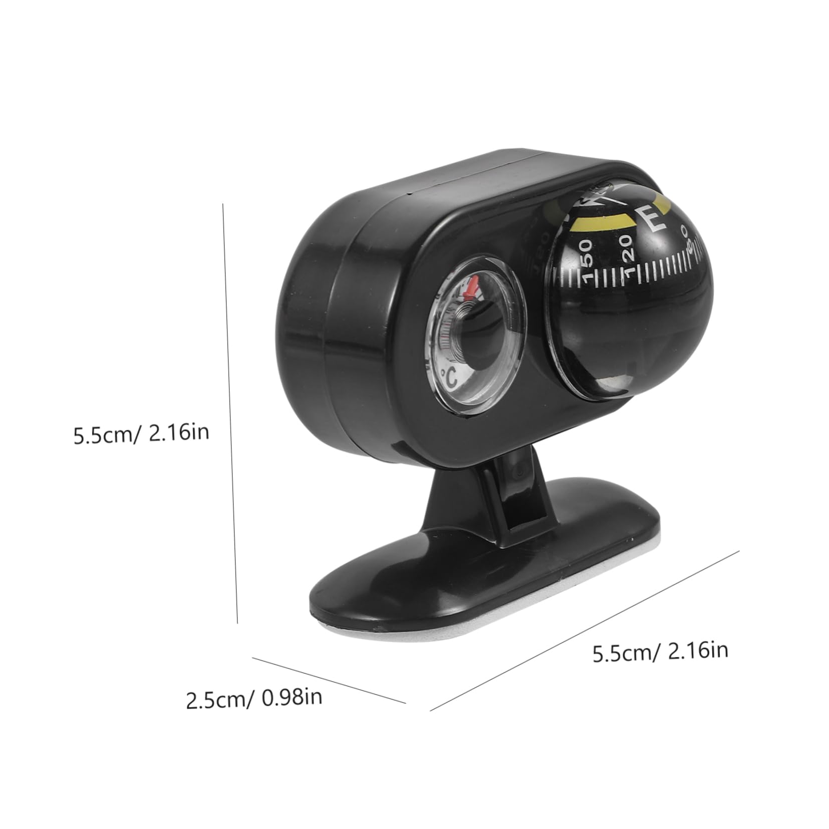 BESPORTBLE Dash Mount Car Compass Ball Shape Vehicle Dashboard Compass Thermometer Self-Adhesive Navigation Direction Tool for Auto
