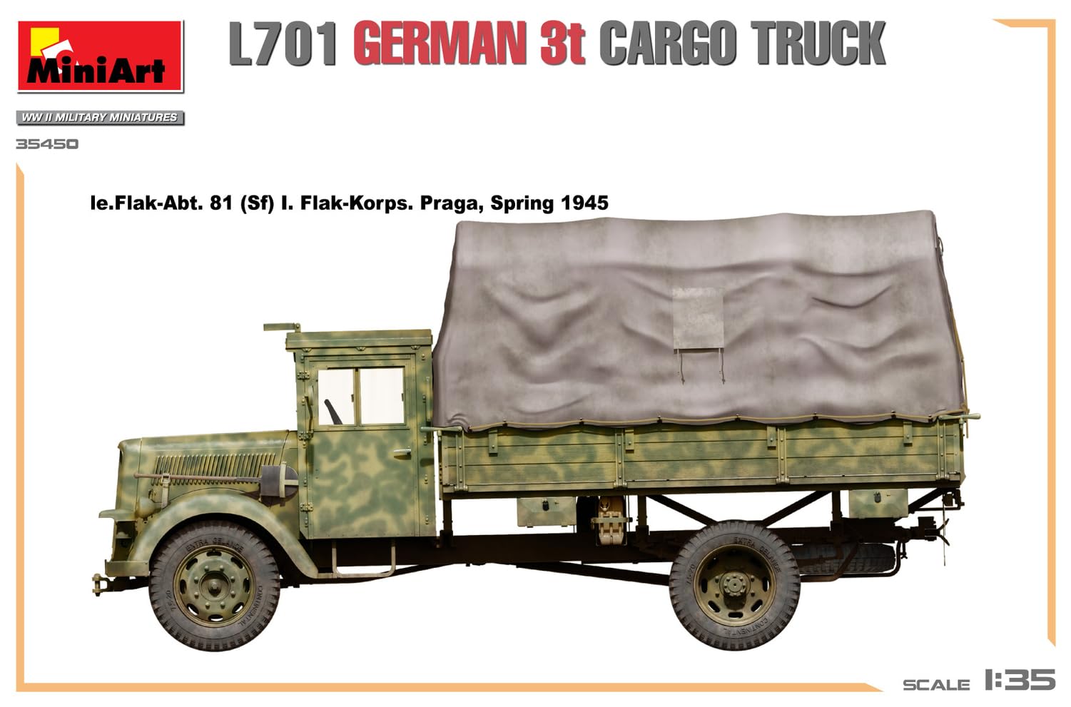 Mini Art 35450 1:35 L701 Dt. 3t Cargo Truck - wierna replika, modelarstwo, plastikowy zestaw do montażu, majsterkowanie, hobby, klejenie, zestaw modelarski, montaż, nielakierowany