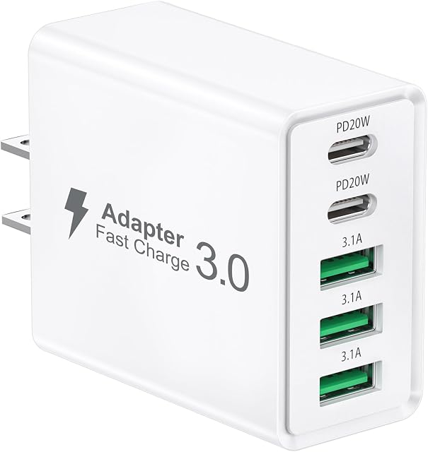 USB C Wall Charger,50W 5-Port PD Fast USB C Charging Block,2USB C+3USB A Multiport Plug,Type C Power Adapter Brick Cube for iPhone 17/16/15/14/13/12/Pro Max/XS,iPad,for Switch,Samsung,Ultra 2