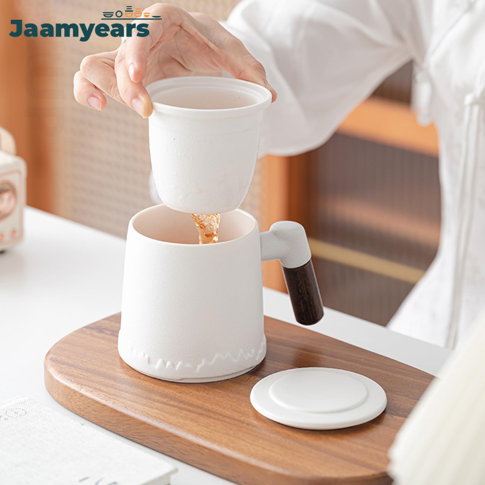 Taza de té con infusor y tapa, taza de té de cerámica de hojas sueltas, capacidad de 400 ml para preparar café y té