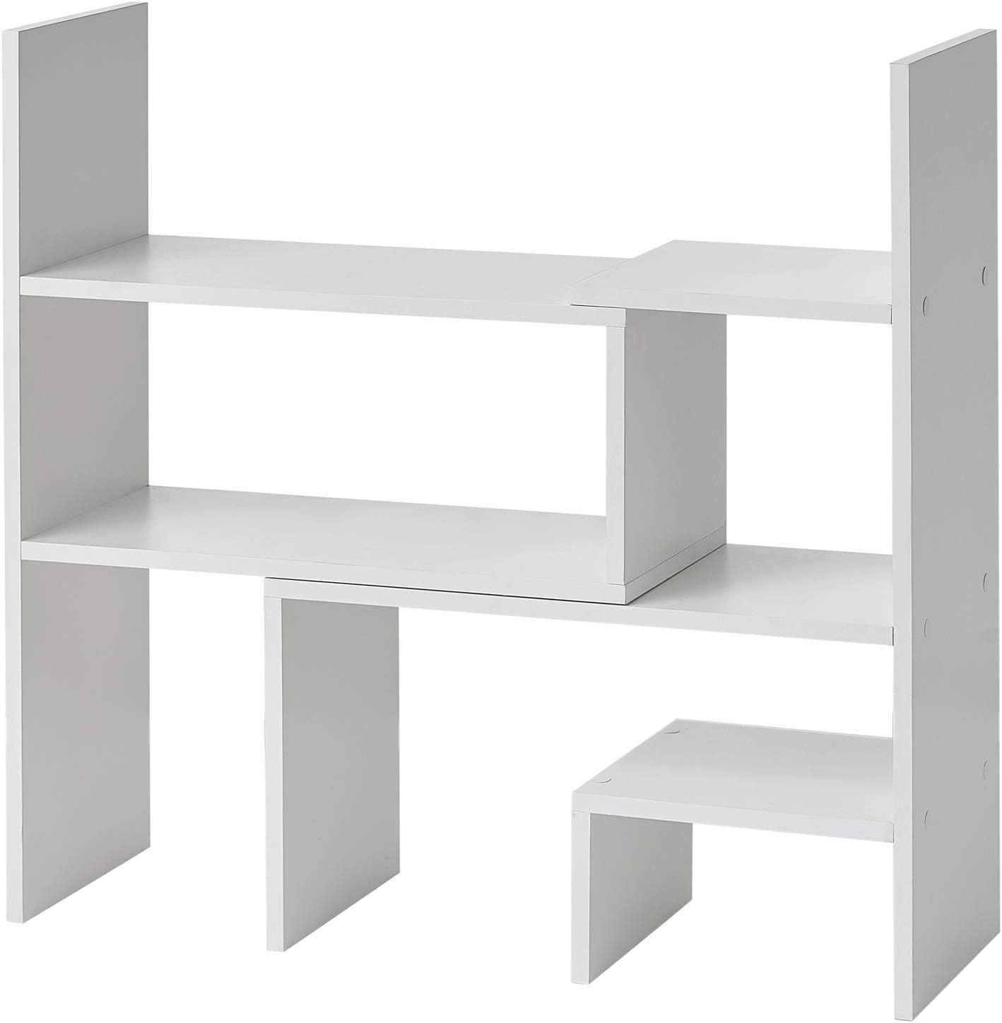 White Adjustable Compact Desk Bookshelf with Cubes