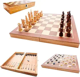Jogo Xadrez Dama Gamão Madeira Tabuleiro 3 Em 1 40x40