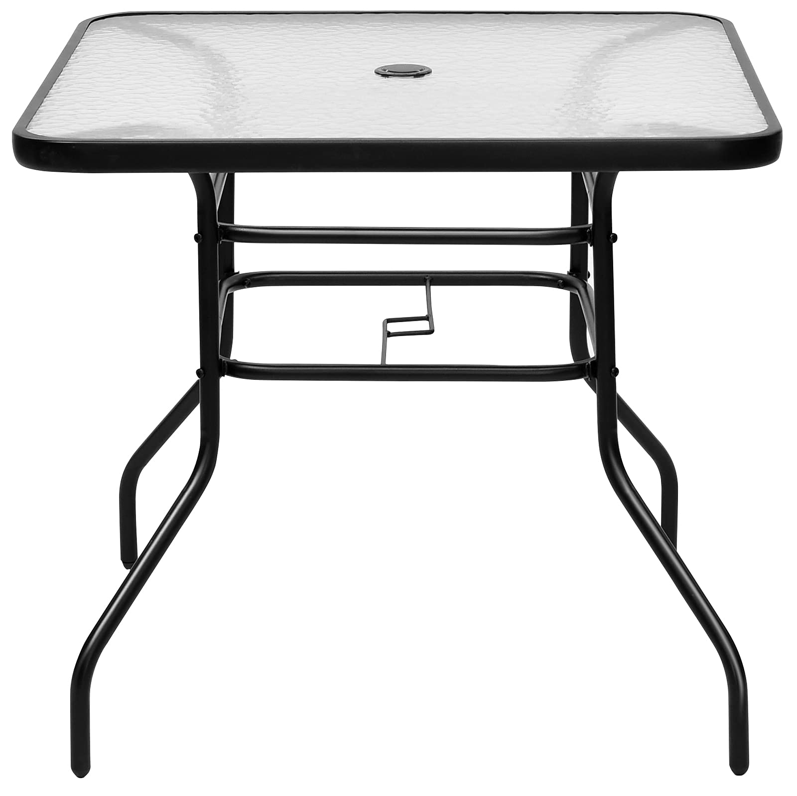 GIANTEX Table de Jardin Carré 81x81 cm Verre Trempé avec Trou de Parasol Métal Laqué