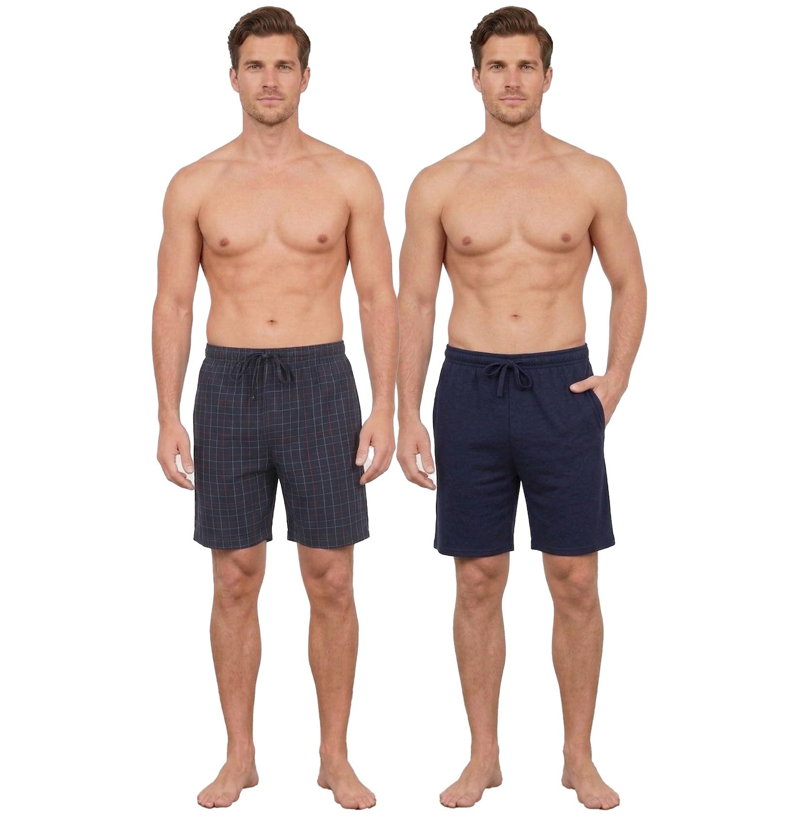 Bonjour Men's Navy/Red Navy Check Short Lounge Wear Pants Nightwear (Two Pack) Pyjama Bottoms Sleepwear