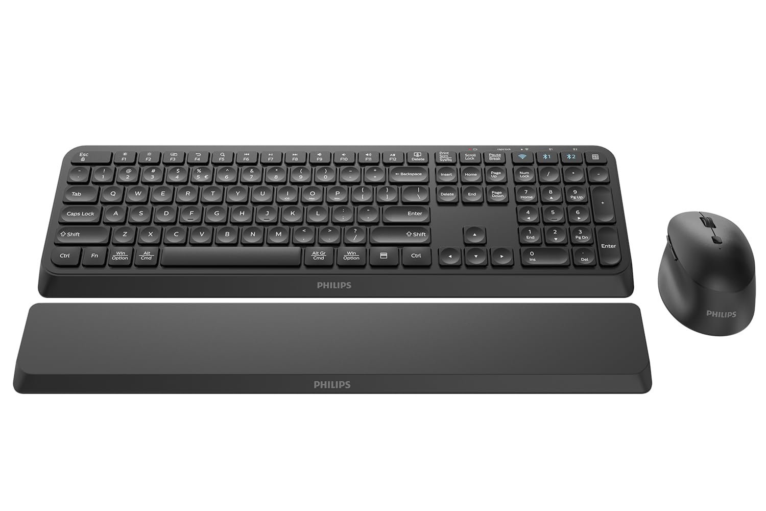 PHILIPS Bluetooth Keyboard and Mouse Combo - Bluetooth 2.4Ghz Wireless Keyboard and Mouse,Ergonomic Design with Palm Rest,3-Device Connectivity, 5 DPI Mouse, Long Battery for Office & Home - SPT6607
