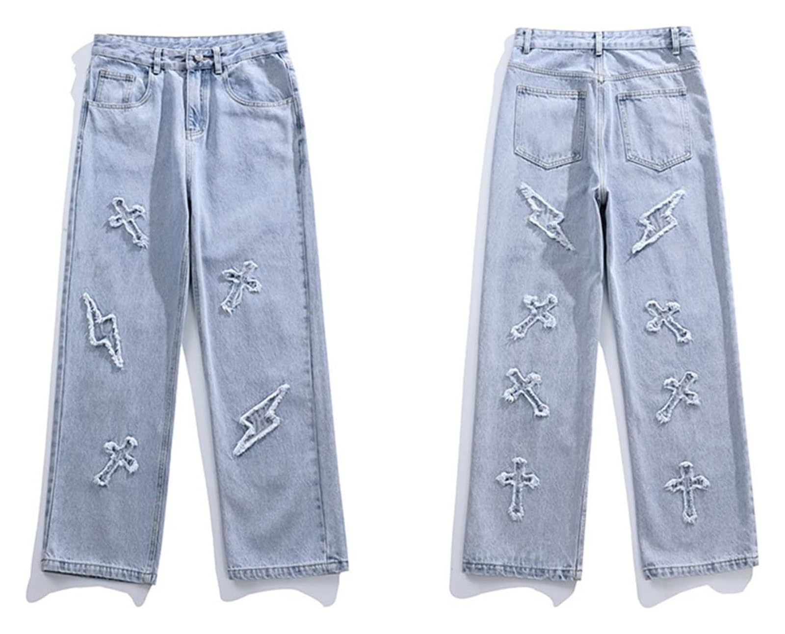 SIYAN Baggy Jeans spodnie kieszonkowe, męskie denim, spodnie cargo, szerokie spodnie na nogi, luźne spodnie streetwear hip hop, harajuku, vintage, Y2K, proste nogawki, streetwear (niebieskie, XL)