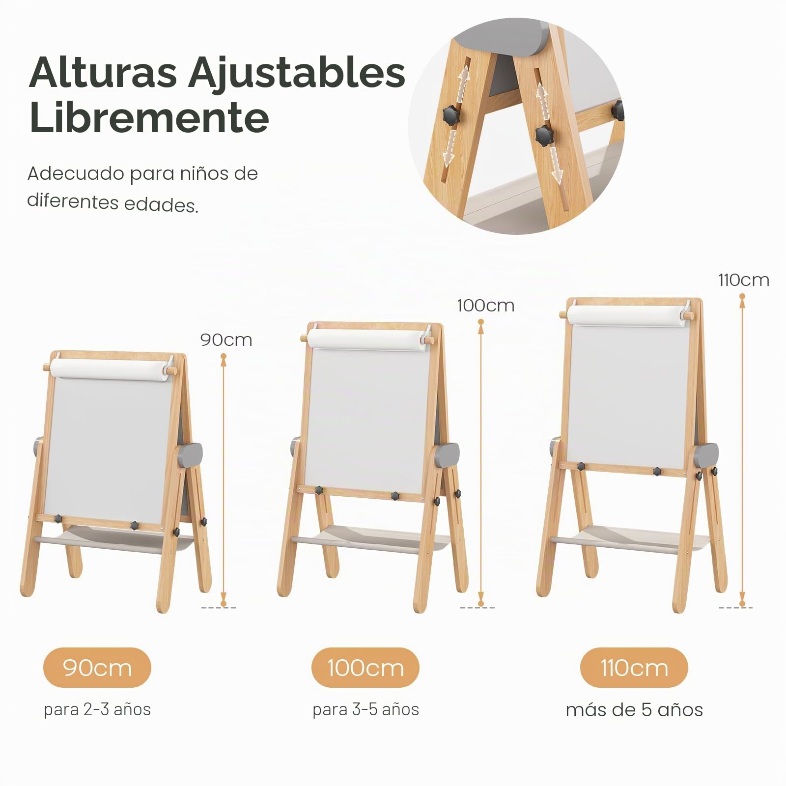 BanaSuper Caballete Infantil Plegable Altura Ajustable (90-110cm) - Pizarra para Niños, Pizarra Magnética Doble Cara con Pizarra Blanca, Tablero Dibujo Madera para Juego Creativo de Niños