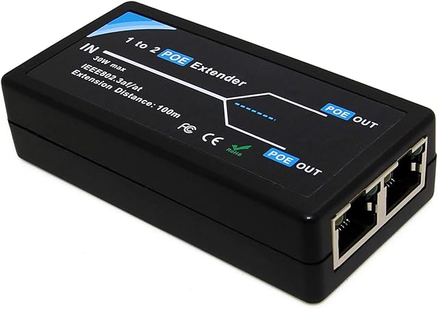2 Port POE Extender Comply IEEE 802.3af/at Standard 10,100Mbps, POE Repeater 100 meters(328 ft) Extender 1 in 2 Out for POE IP Camera over Cat5/Cat6 or Better UTP Cables (POE5003)