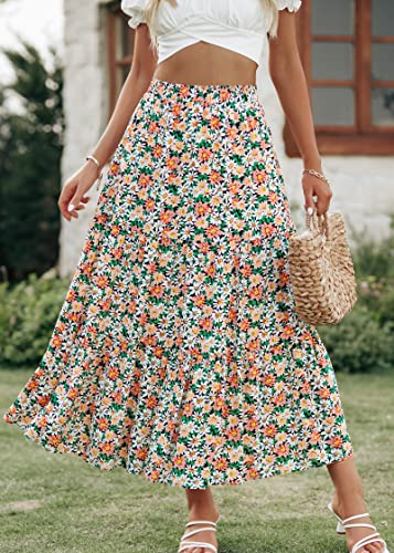 Image of KIRUNDO Maxi Skirts for Women Summer Boho Floral Long Skirt | High Waist Tiered Flowy Skirt, 2026 Spring Fall Fashion, Casual Teacher Outfits, Beach Vacation Clothes, Cruise Resort Wear