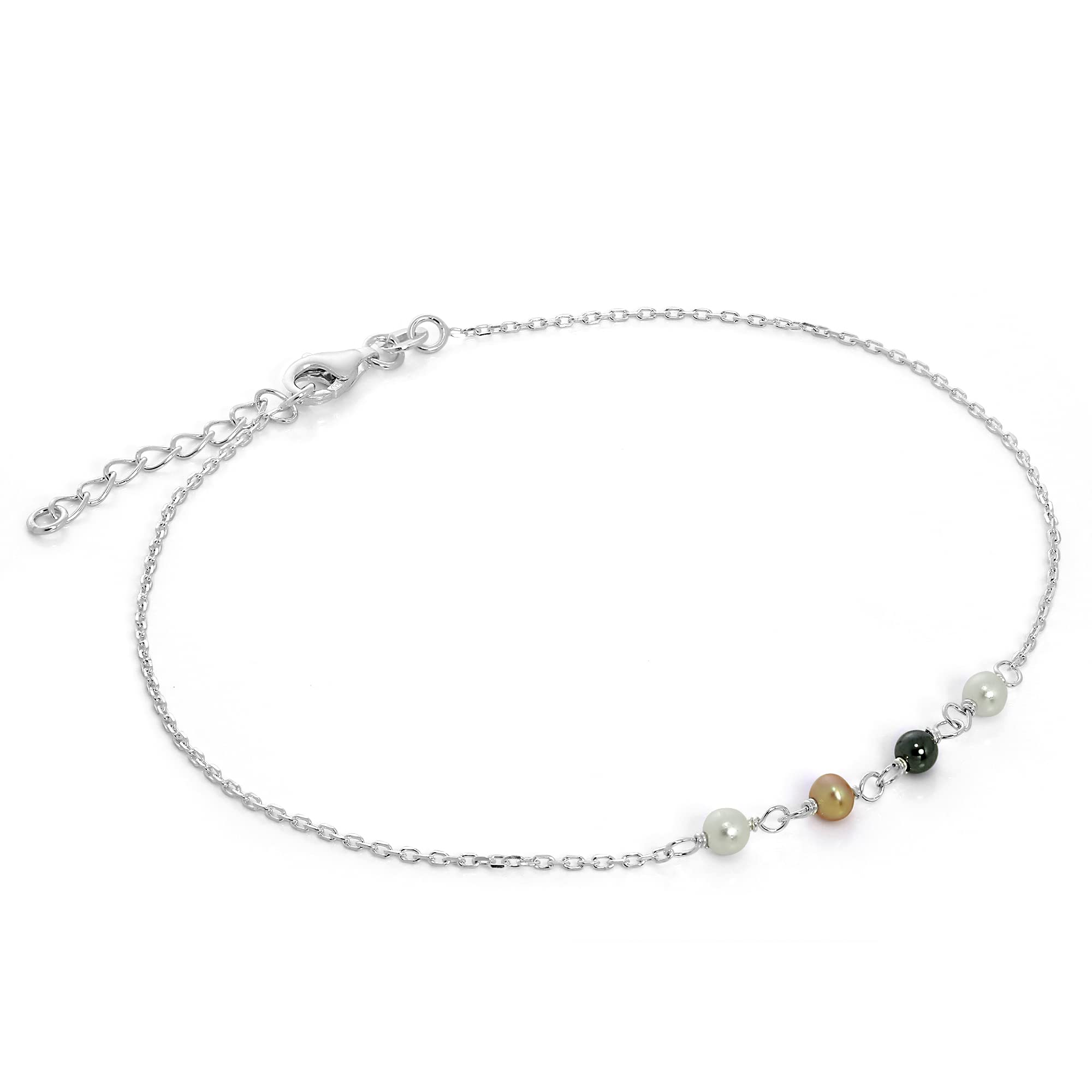 jewellerybox Chaîne de Cheville en Argent 925/1000 et Perles d'Imitation