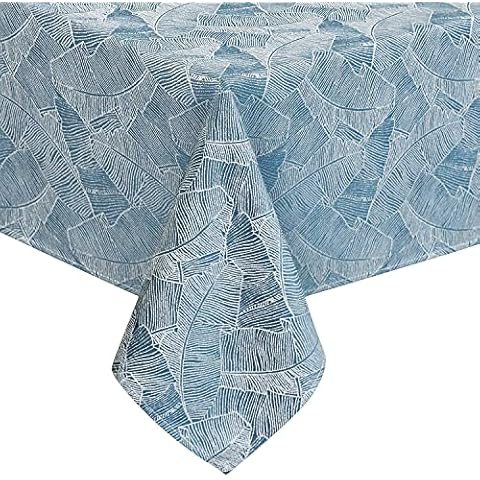KINLO Tischdecke Tischtuch 140 x 240 cm Hellblau Lotuseffekt Wasserabweisend Blätter Muster Tischwäsche Fleckschutz pflegeleicht abwaschbar schmutzabweisend Cover