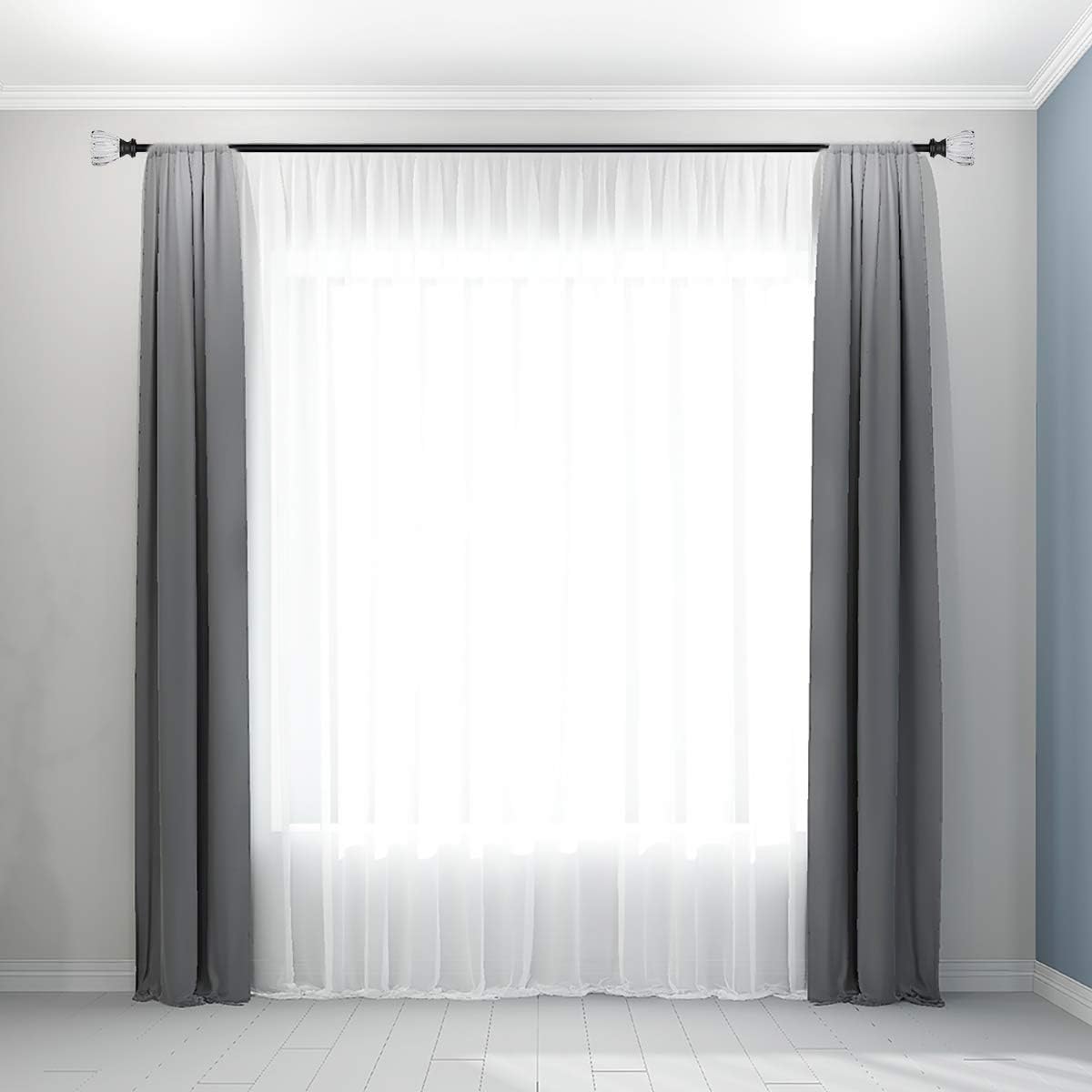 WL.Rocaille Acrylic Crystal Crown Rod Set, 28-48Inch Single Curtain Rod 3/4" Diamater Window Treatment Rod Set (Black) : Home & Kitchen