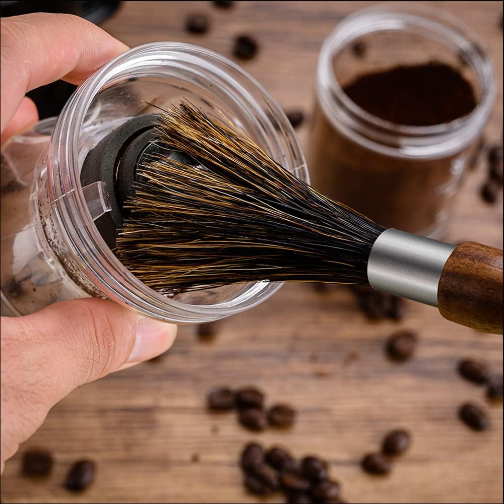 Suuker Coffee Grinder Brush,Portable Coffee Machine Wood Handle Cleaning Brush,Espresso Maker Cleaner Tool with Storage Bag for Barista Home Kitchen,Natural Bristle: Home & Kitchen