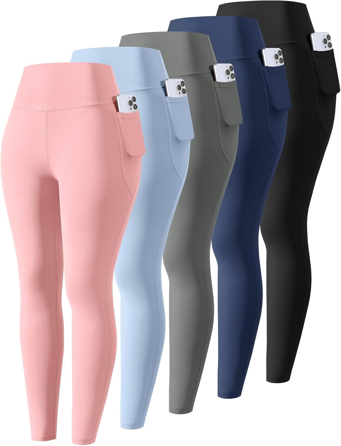 5 Packs Girls Athletic Leggings Kids Yoga Pants with Pockets High Waist Leggings Yoga Dance Workout Running