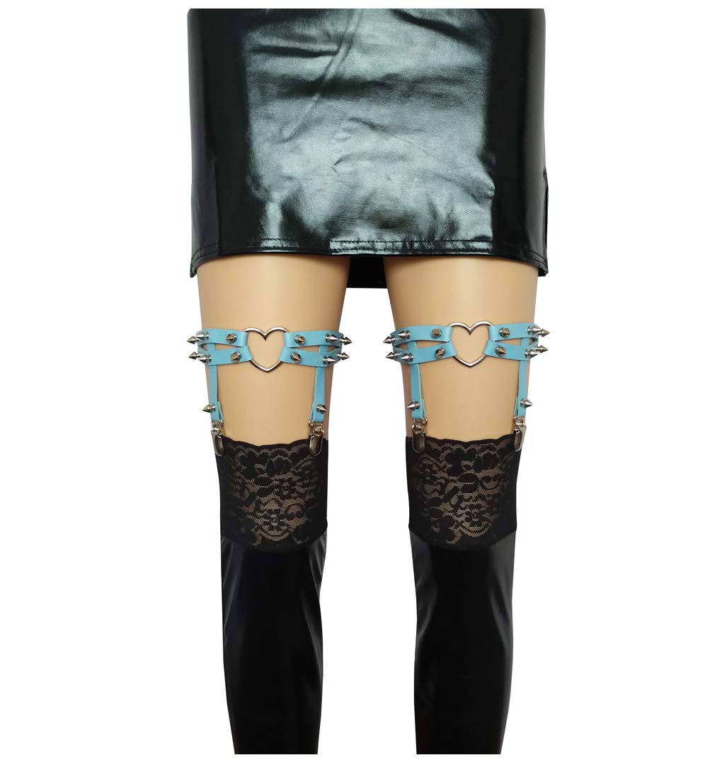 Large Size Fat Thick Thighs Women Garter Girl Sexy Leather Heart Garters Punk Rock Rivet Stud Leg Ring 2pcs