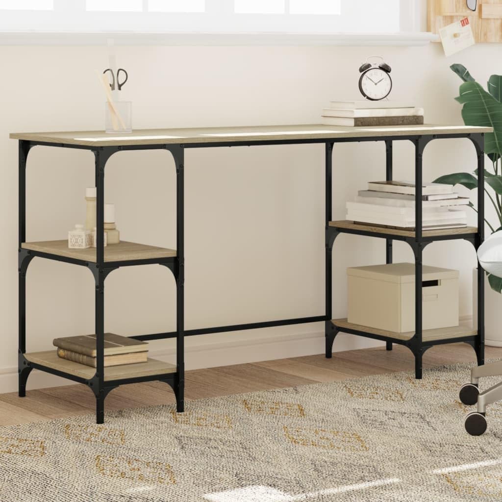 Tavolo Salvaspazio Scrivania Gaming Tavolo Consolle Scrivanie Gaming Scrivania Rovere Sonoma 140x50x75cm Metallo e Legno Multistrato per Studio Camera Da Letto Sala Studio Soggiorno
