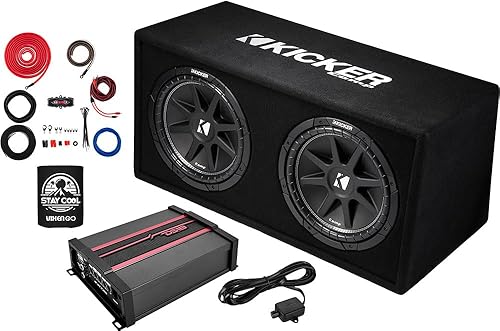 KICKER Paquete de 3 artículos de subwoofer y amplificador 12 pulgadas con ventilación de 600 W, amplificador monobloque DS18 Clase D y kit completo